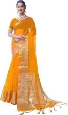 KOTHARI SBT Solid/Plain Bandhani Organza Saree(Yellow)