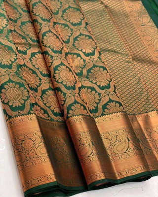 KANGLI Woven Banarasi Cotton Silk Saree(Green)