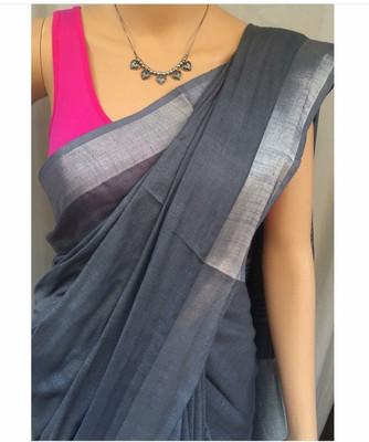 Mollika Woven, Solid/Plain Bhagalpuri Cotton Linen Saree(Grey)