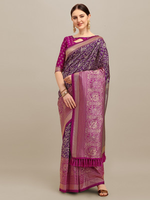 Tasrika Printed Banarasi Silk Blend Saree(Purple)