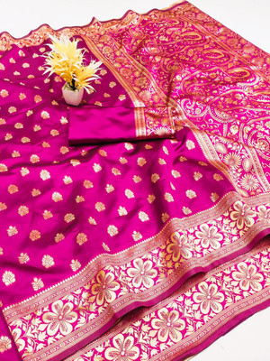 SHRIMAY Woven Kanjivaram Jacquard, Pure Silk Saree(Pink)