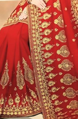 Kashvi Embroidered Handloom Lycra Saree(Red)