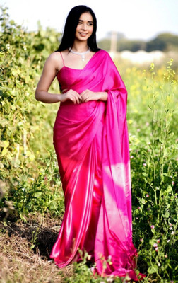 Sataz Solid/Plain Bollywood Satin Saree(Pink)