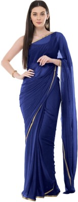 JiproStore Solid/Plain Bollywood Chiffon Saree(Dark Blue)