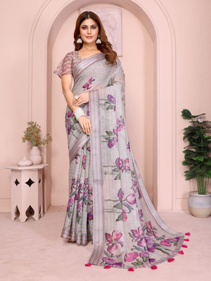 Hasti Graphic Print Assam Silk Cotton Linen Saree(Multicolor)