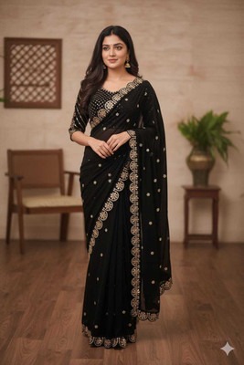 SNXKD Embroidered Bollywood Georgette Saree(Maroon)