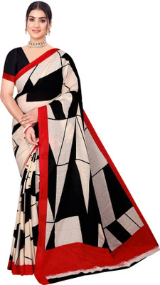 INDONIQ Checkered, Geometric Print Daily Wear Chiffon, Georgette Saree(Black, Red, Beige)