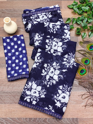 Anand Sarees Embellished, Floral Print Bollywood Georgette Saree(Dark Blue, White)