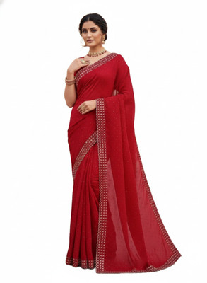 Shree Ambey Creation Embellished Bollywood Pure Silk Saree(Red)