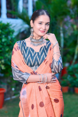Vinayak Textile Printed Bollywood Linen Saree(Orange)