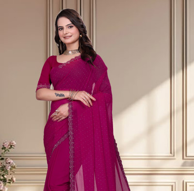 Divine Fabrics Embellished Bollywood Georgette Saree(Pink)