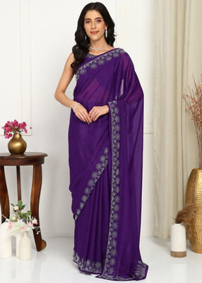 LOOOTNEST Self Design Bollywood Georgette Saree(Purple)