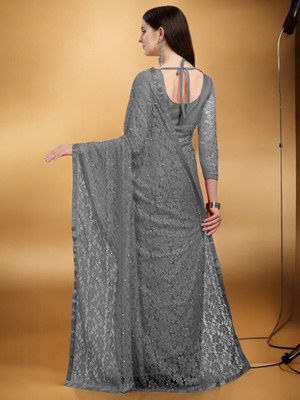 NEXA Self Design Bollywood Net Saree(Grey)
