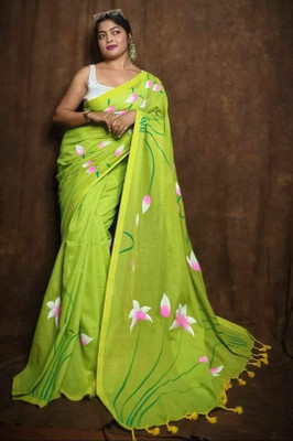 Sia Saree Bazaar Printed Handloom Pure Cotton Saree(Green)