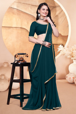 Avishafab Solid/Plain Bollywood Georgette Saree(Blue)