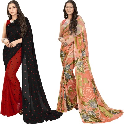 Anand Sarees Printed Daily Wear Georgette Saree(Pack of 2, Multicolor, Red, Black)