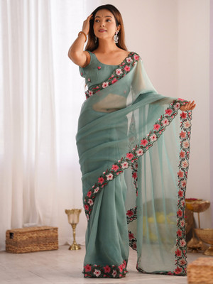 Sareemall Embroidered Bollywood Tissue Saree(Light Green)