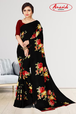 Anand Sarees Printed, Floral Print Daily Wear Georgette Saree(Black)