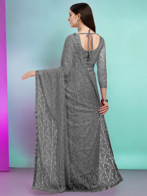 NEXA Self Design Bollywood Net Saree(Grey)