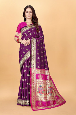 DHAYNAAND REEWA FASHION Woven Kanjivaram Jacquard, Tussar Silk Saree(Purple)
