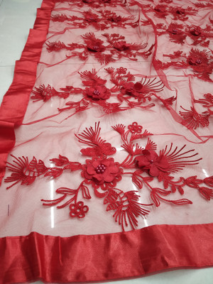 Mactos Embroidered Bollywood Net Saree(Red)