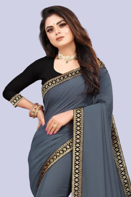 OKTAT Solid/Plain Bollywood Georgette Saree(Grey)