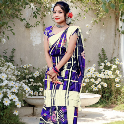 Prithvi Animal Print Handloom Pure Cotton Saree(Dark Blue)