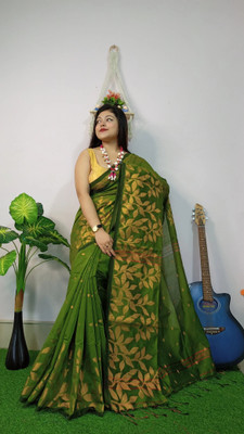 Laxmi Textile Woven Handloom Cotton Silk Saree(Green)