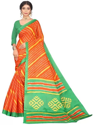 RUNAYA NX Printed Bollywood Cotton Blend Saree(Orange)