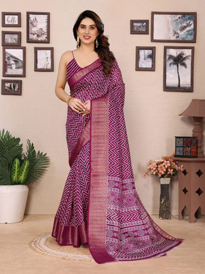 Moda Rapido Printed Bollywood Cotton Blend Saree(Purple)