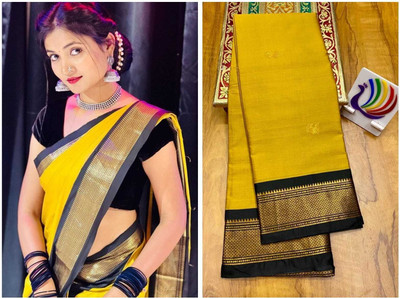 HouseOfCommon Temple Border Bollywood Cotton Silk Saree(Multicolor)