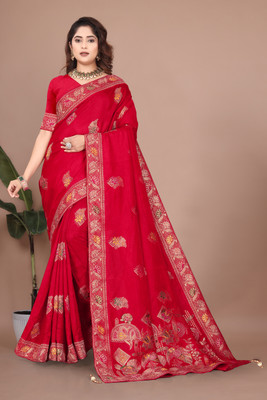 SuratSareeMall Woven, Self Design Banarasi Viscose Rayon Saree(Red)