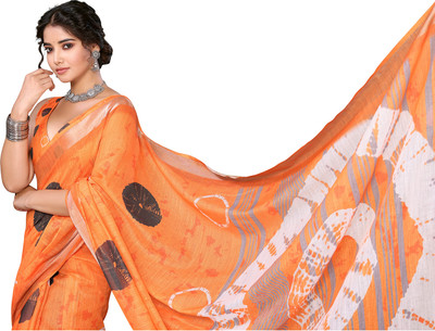 Priyashi Printed, Floral Print Mysore Cotton Silk Saree(Orange)