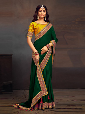 Divastri Embroidered Bollywood Silk Blend Saree(Green)