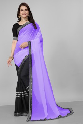 Aai shree khodiyar Embellished, Self Design Daily Wear Georgette Saree(Light Blue, Black)