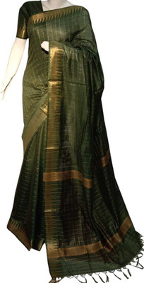 Zafreen Handloom Checkered, Woven, Self Design Bhagalpuri Cotton Silk Saree(Maroon)