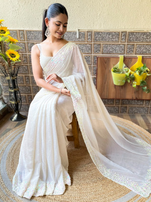 Divastri Embellished Bollywood Georgette Saree(Beige)