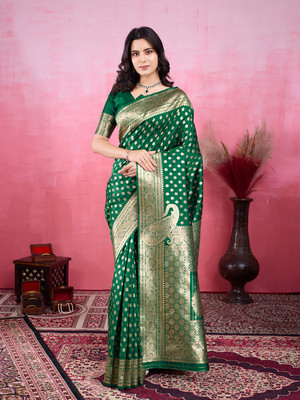 SIDDHESHWAR Self Design Assam Silk Lycra Blend Saree(Green)