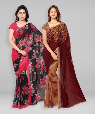 kashvi sarees Printed Daily Wear Georgette Saree(Pack of 2, Maroon, Black)