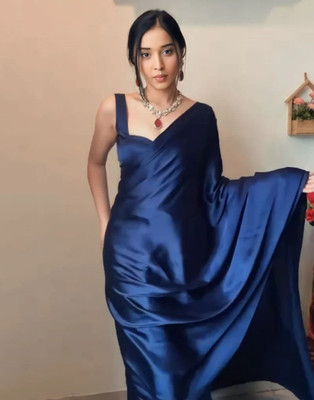 M5STUDIO Solid/Plain Bollywood Satin Saree(Light Blue)