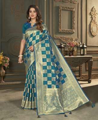 nilkanth creation Self Design Banarasi Jacquard Saree(Blue)