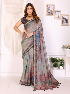 NILMADHAV Digital Print Bollywood Cotton Linen Saree(Multicolor)