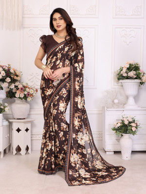 Moda Rapido Printed Bollywood Georgette Saree(Brown, White)