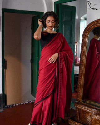 ACHOL Solid/Plain Handloom Pure Cotton Saree(Red)