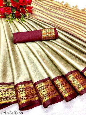 HITESH Self Design Bollywood Silk Blend Saree(Gold, Red)
