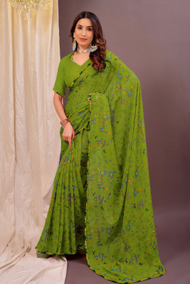 Suali Printed Daily Wear Georgette Saree(Green)