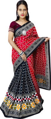 ARTFULTHREADS Printed, Graphic Print Sambalpuri Pure Cotton Saree(Multicolor)