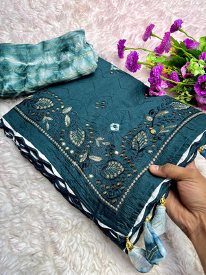 sarees Embroidered Handloom Cotton Blend Saree(Blue)