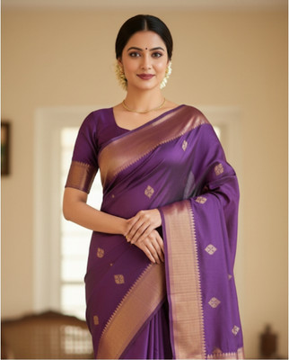RIDDHI Woven Gadwal Cotton Silk Saree(Purple)