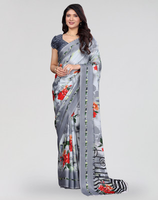 ANIRAV Printed Bollywood Tussar Silk Saree(Grey)